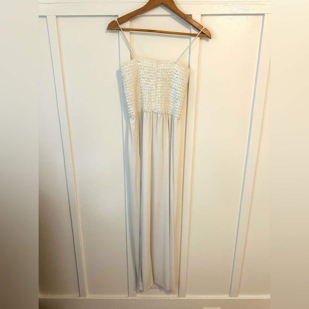 Fun Vintage White Sequin Maxi Dress